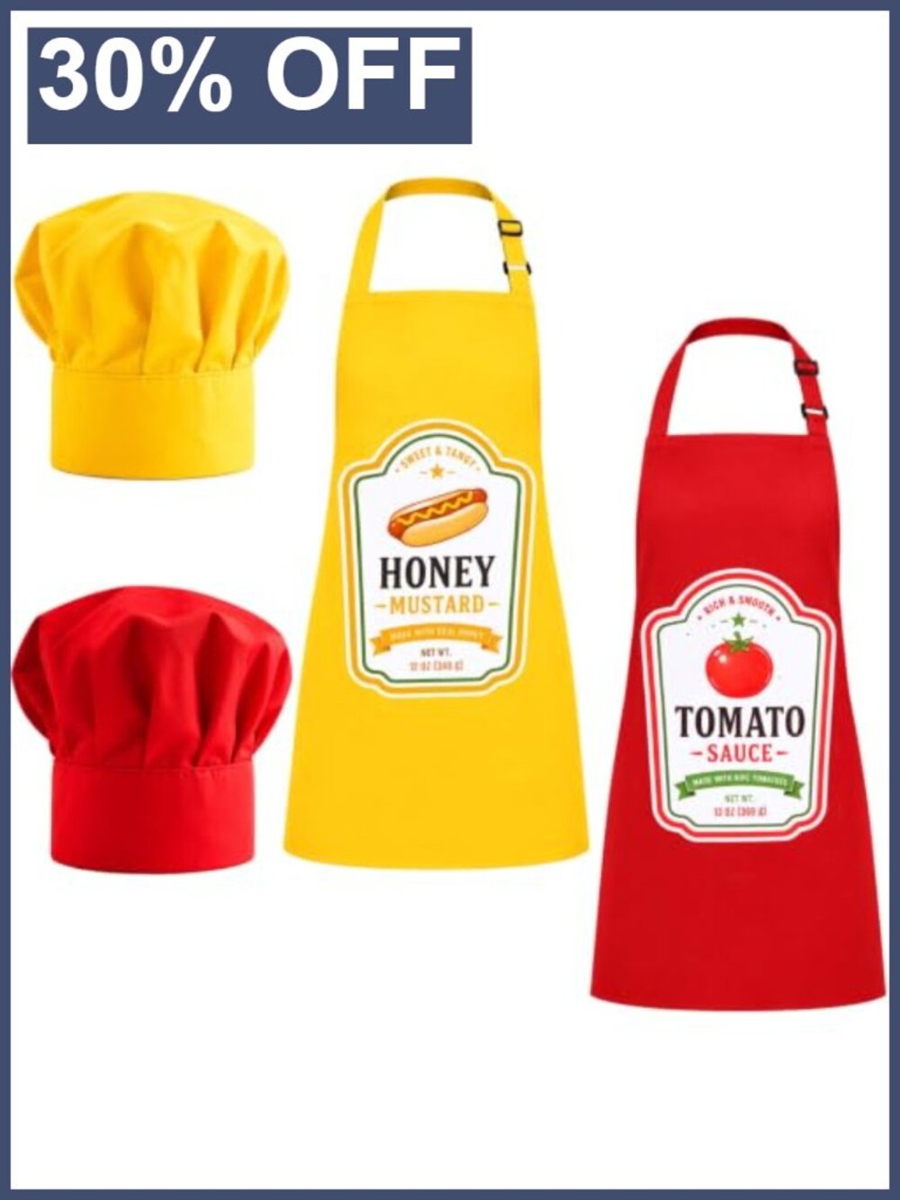 4 Pieces Condiment Costume Set Adult Couples Halloween Aprons Chef Hats Food